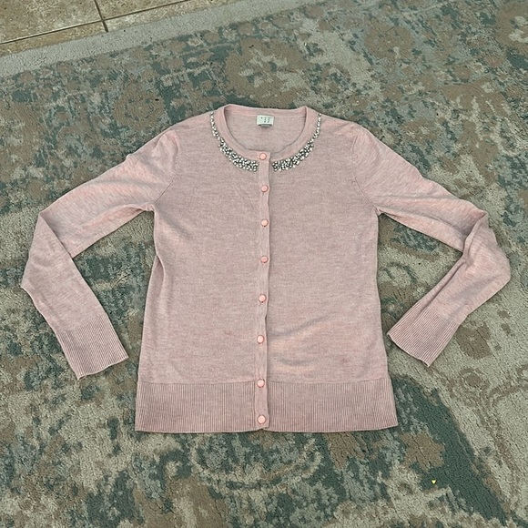 A new day blush pink sweater cardigan with rhinestones size S - Picture 1 of 7